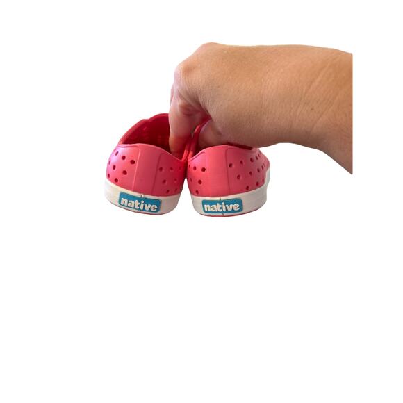 Native Jefferson Kids Flamingo Pink Shell White Casual Shoes C6 - Picture 7 of 9